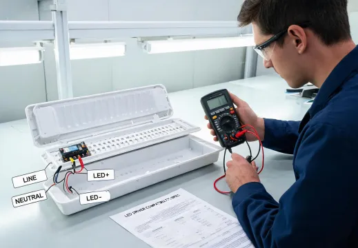 Technician checking LED driver compatibility